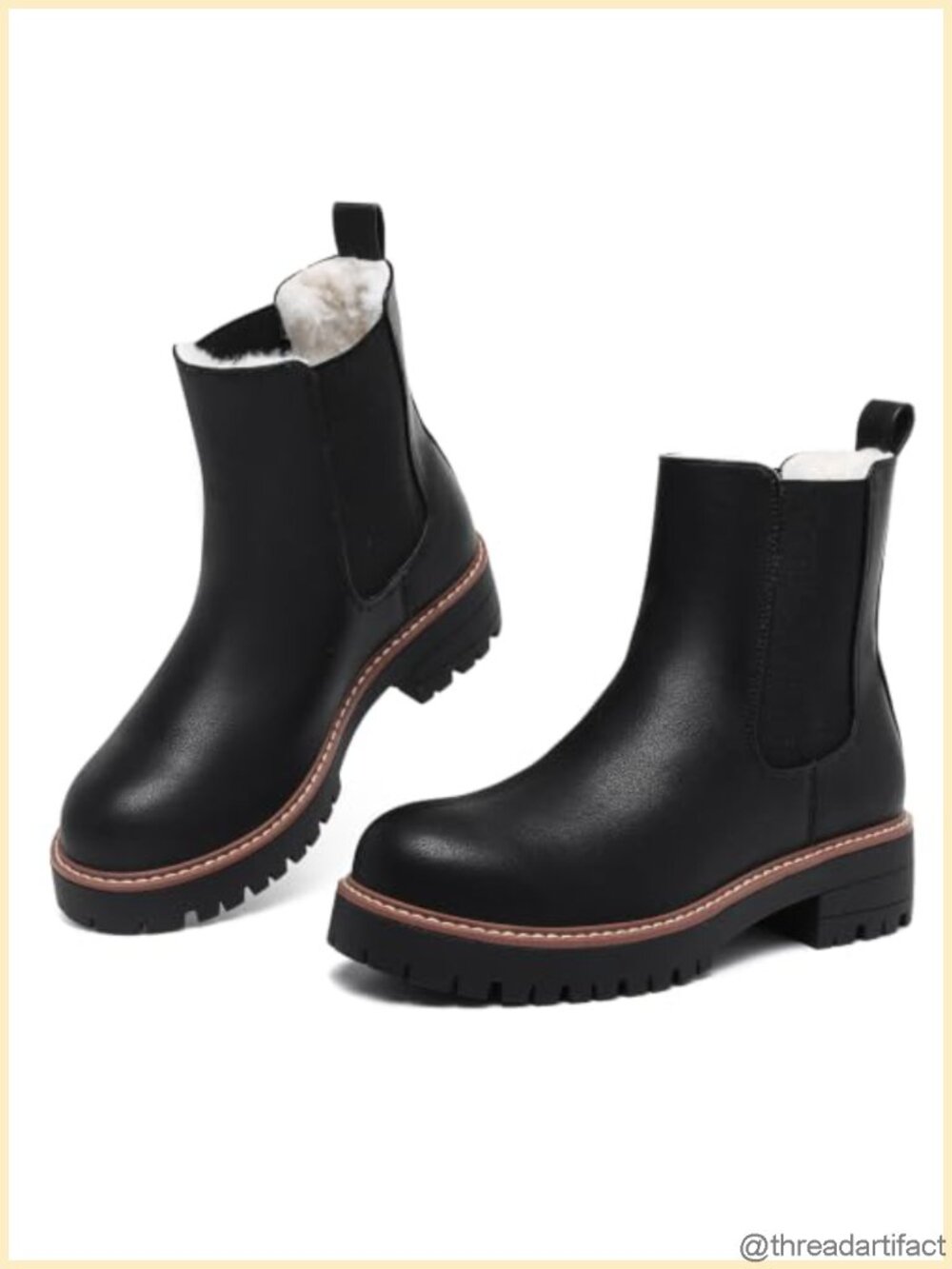 Chelsea Boots Women Winter Fur Lined Chunky Lug Sole Ankle Booties